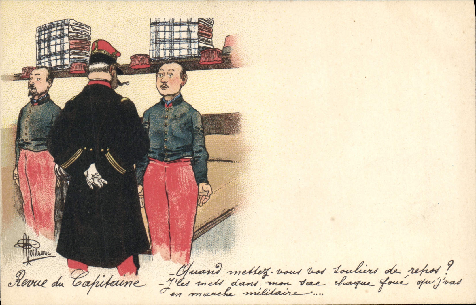 VINTAGE POSTCARD Fantasy Illustrator Albert Guillaume Militaria Re-examined of the captain