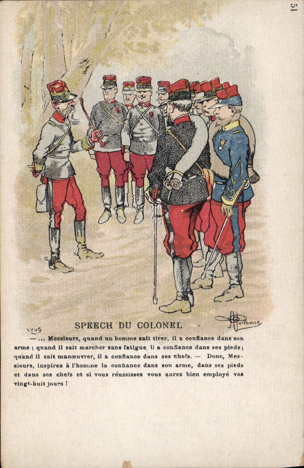 VINTAGE POSTCARD Fantasy Illustrator Albert Guillaume Militaria Speech of the colonel
