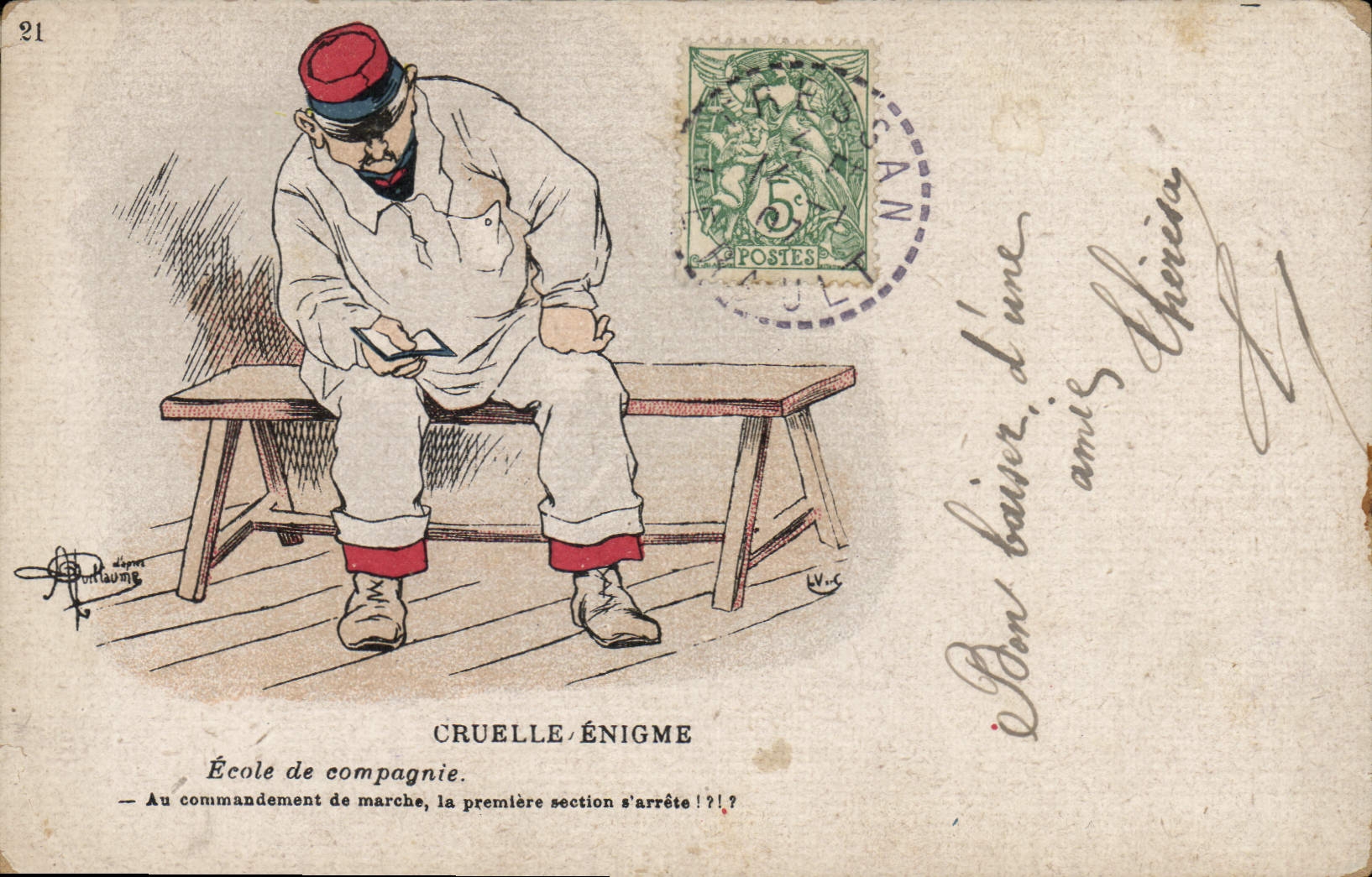 VINTAGE POSTCARD Cruel Fantasy Illustrator Albert Guillaume Militaria enigma