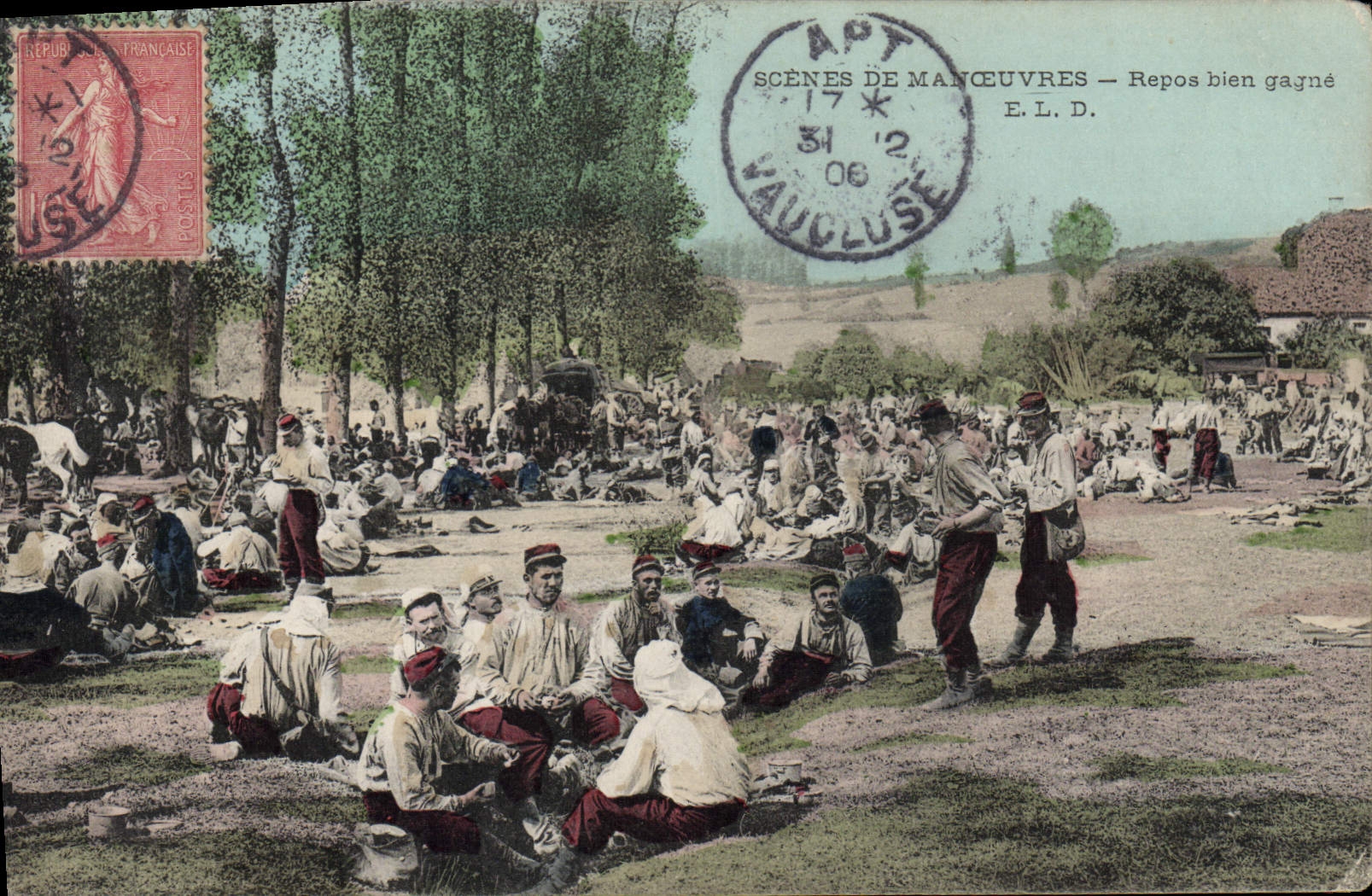 VINTAGE POSTCARD Militaria Maneuvers Rest well gains