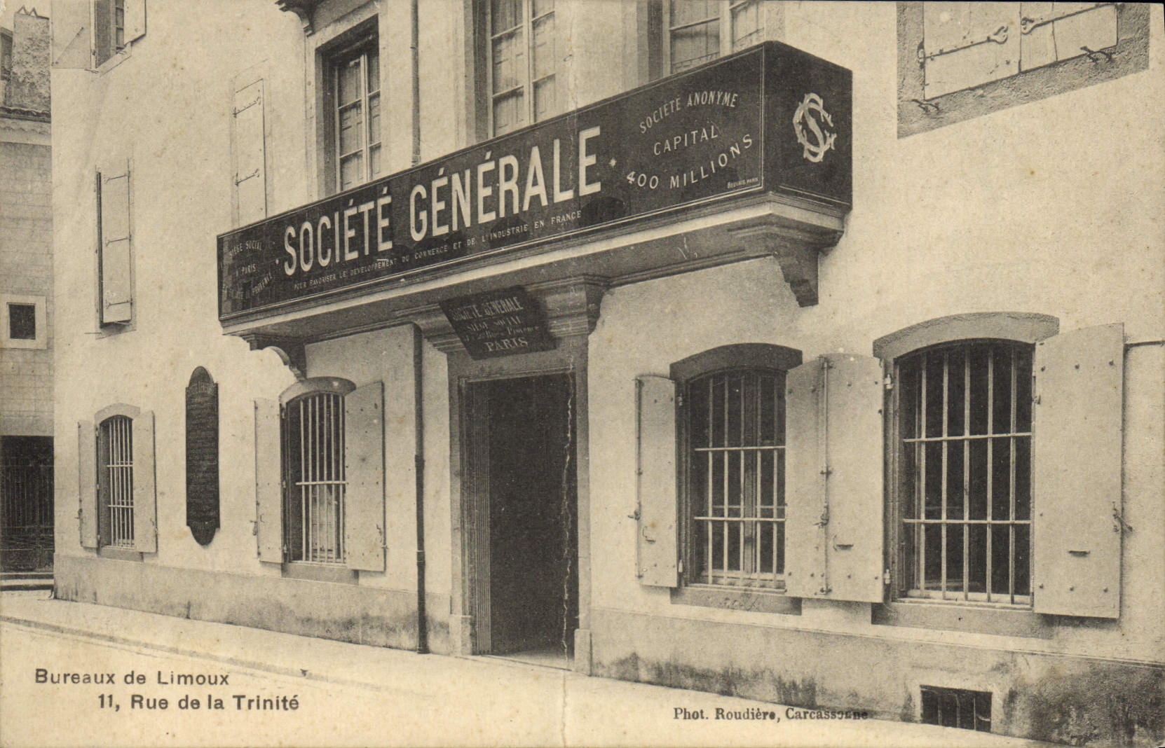 VINTAGE POSTCARD Bank General society Offices of Limoux 11 rue de la Trinite