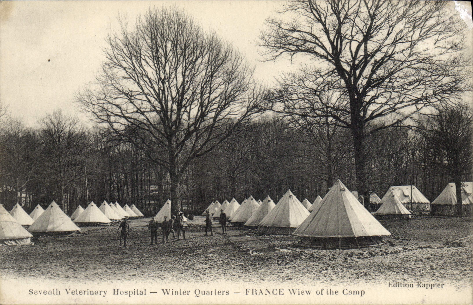VINTAGE POSTCARD Seventh veterinary hospital Winter Wuarters France view off the Veterinary camp