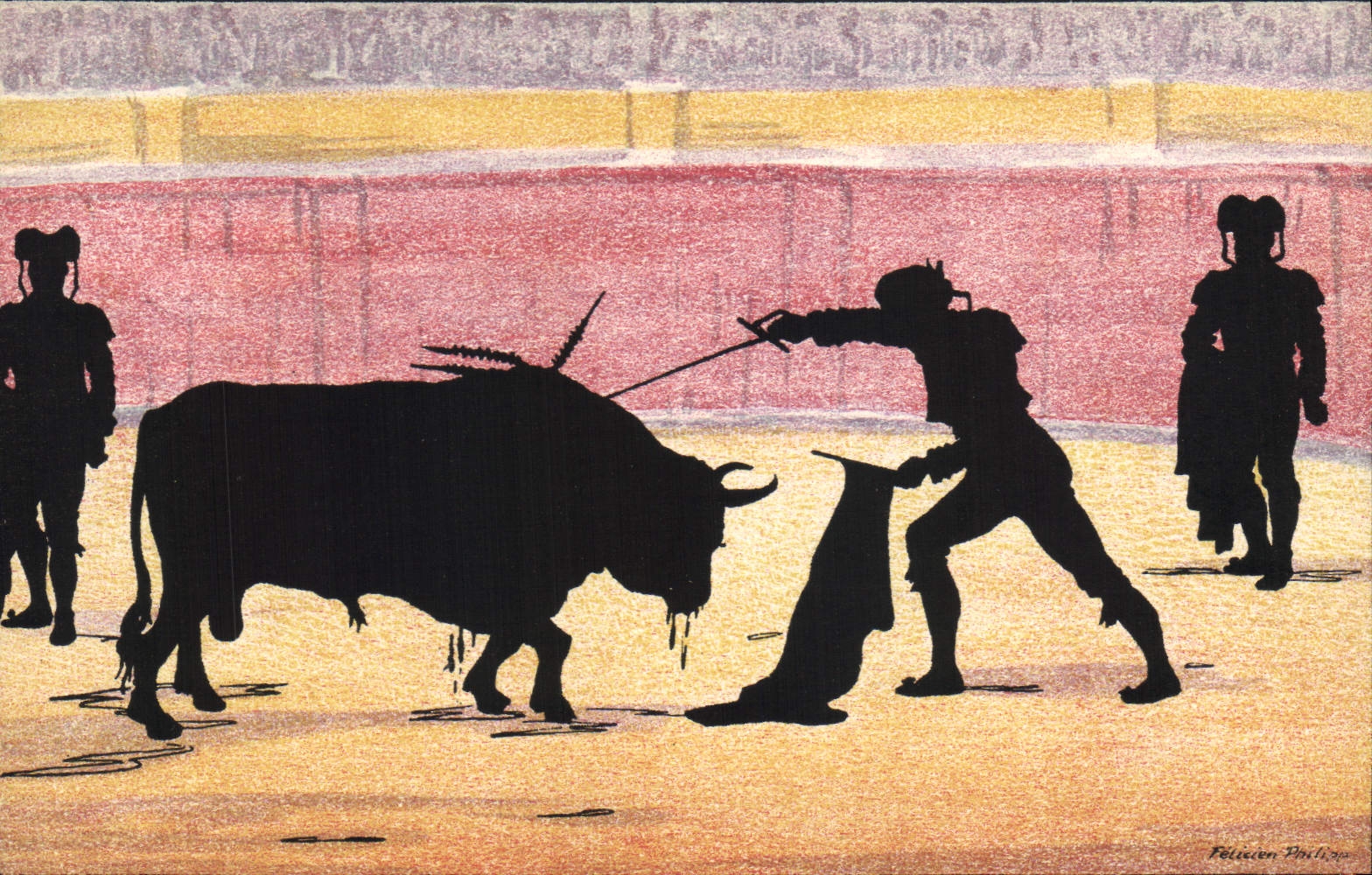 CPA Contre la lumiere Corrida Taureau