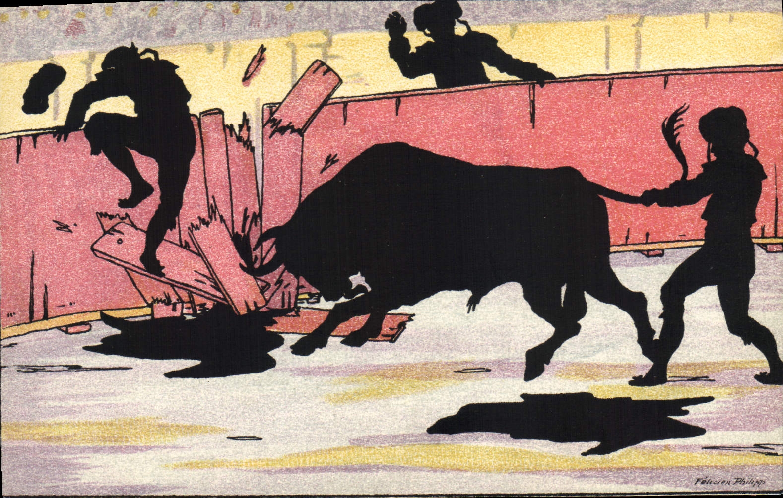 CPA Contre la lumiere Corrida Taureau