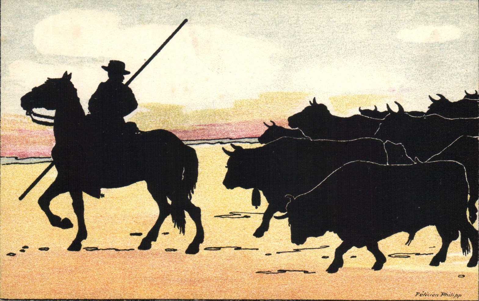 CPA Contre la lumiere Corrida Taureau