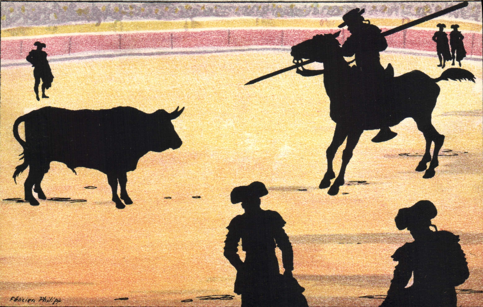 CPA Contre la lumiere Corrida Taureau