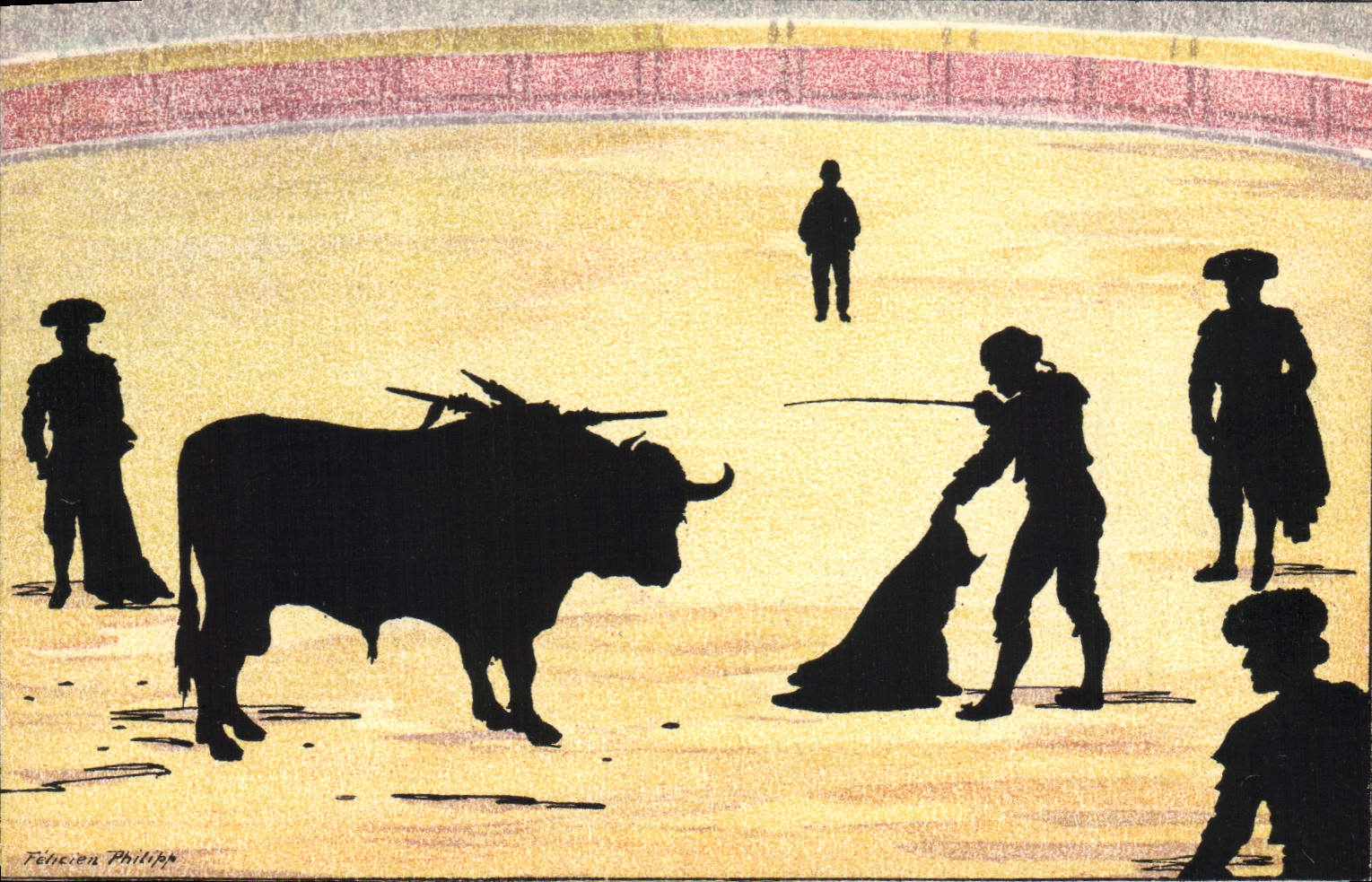 CPA Contre la lumiere Corrida Taureau