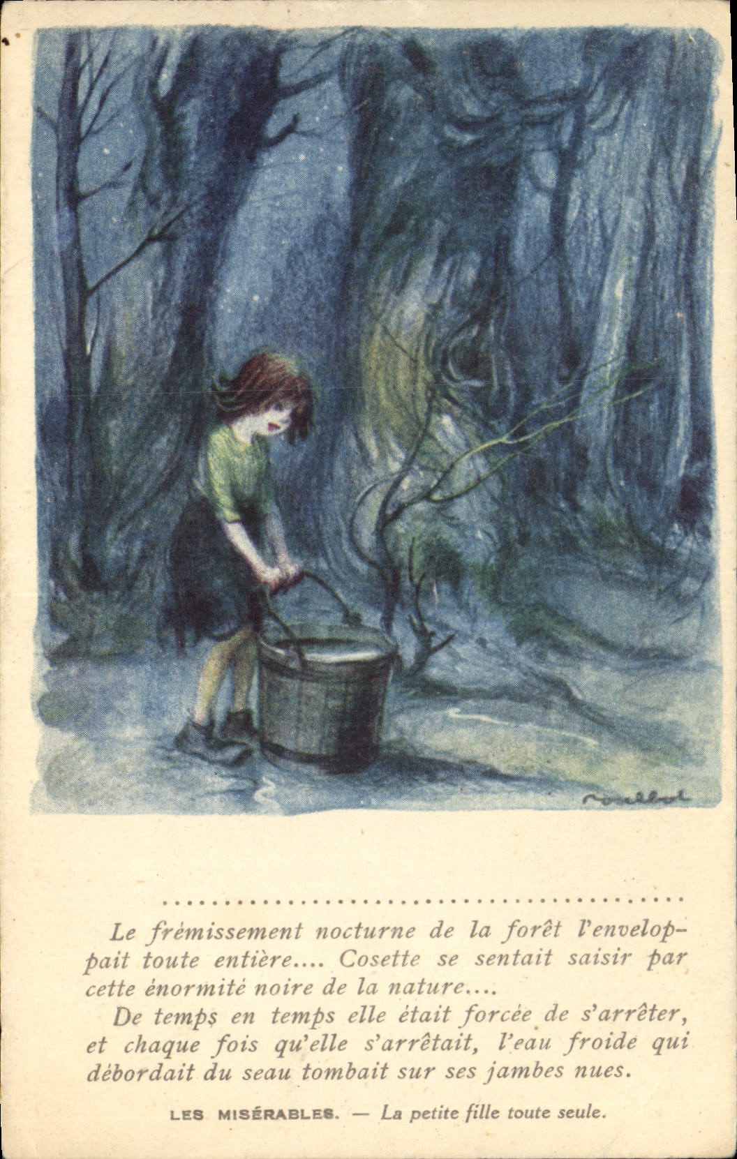 Wretches pobres de Poulbot Victor Hugo del ilustrador de la fantasía de la POSTAL de la VENDIMIA la niña todo sola Cosette