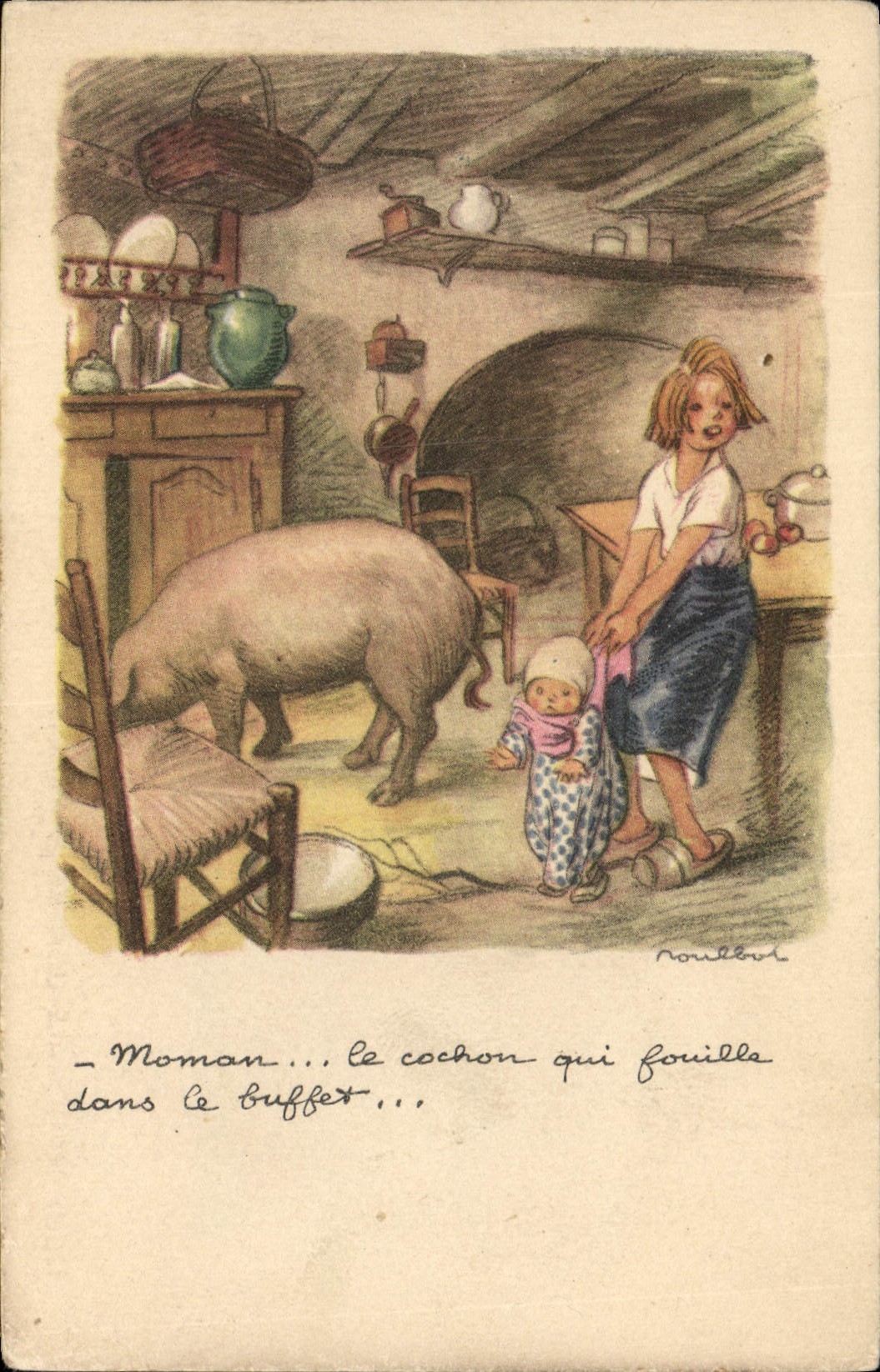 CPA Fantaisie Illustrateur Poulbot Cochon Porc
