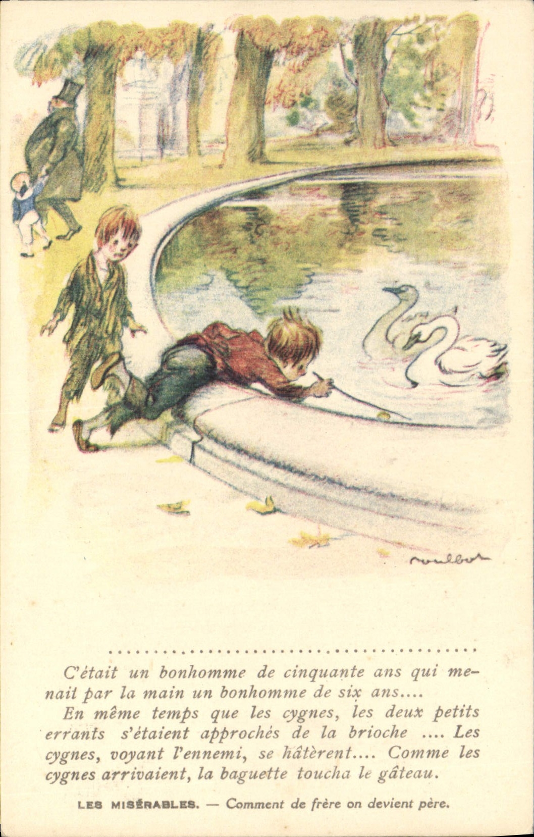 CPA Fantaisie Illustrateur Poulbot Victor Hugo Les Miserables Cygne Swan