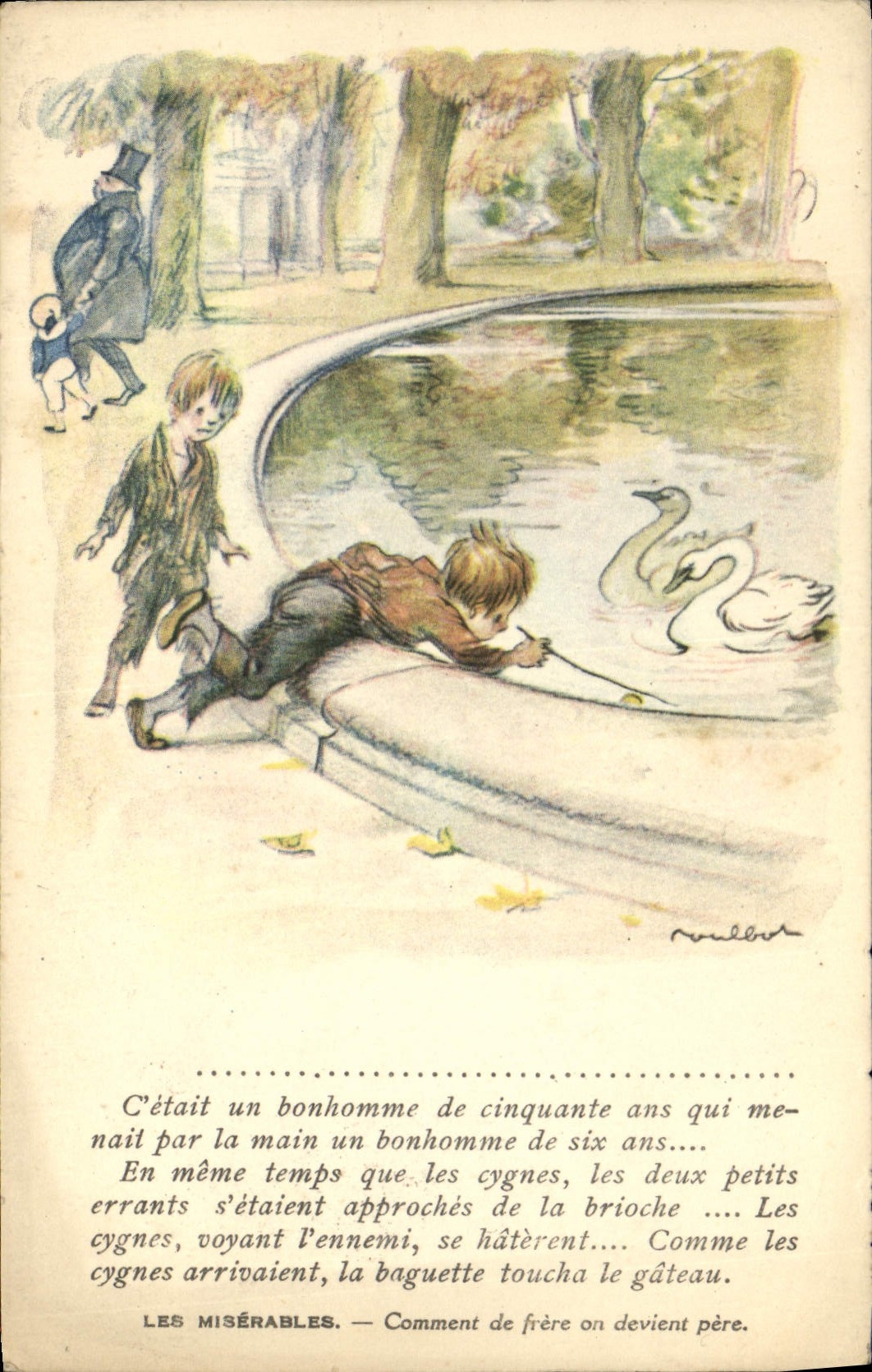 CPA Fantaisie Illustrateur Poulbot Victor Hugo Les Miserables Cygne Swan