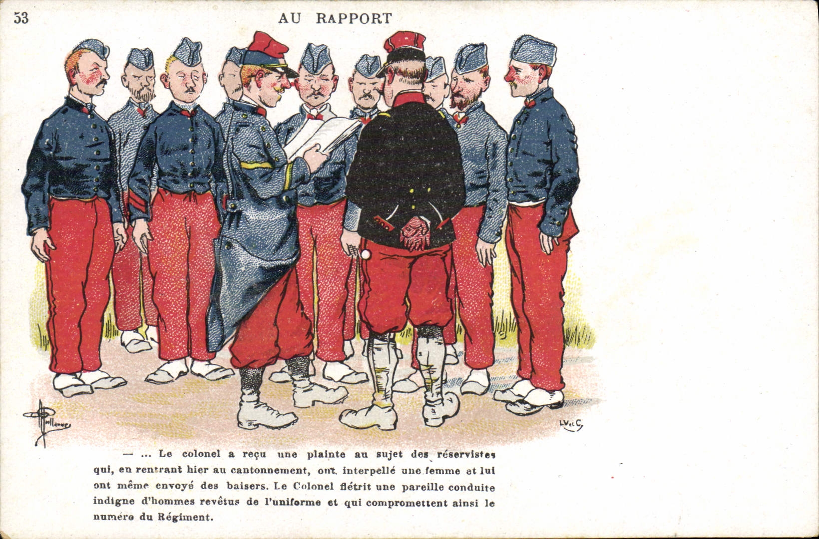 CPA Militaria au rapport 