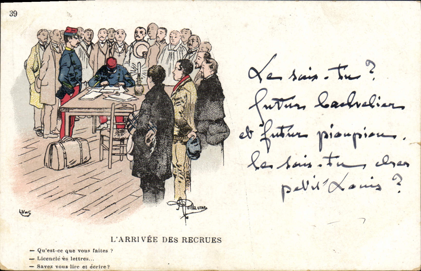 VINTAGE POSTCARD Militaria the arrival of the recruits