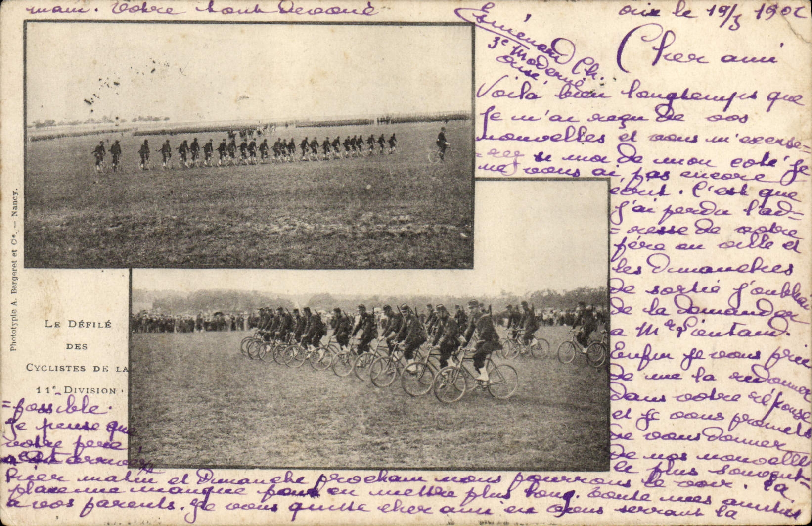 CPA Militaria Le defile des cyclistes de la 11eme division Velo Cycle 