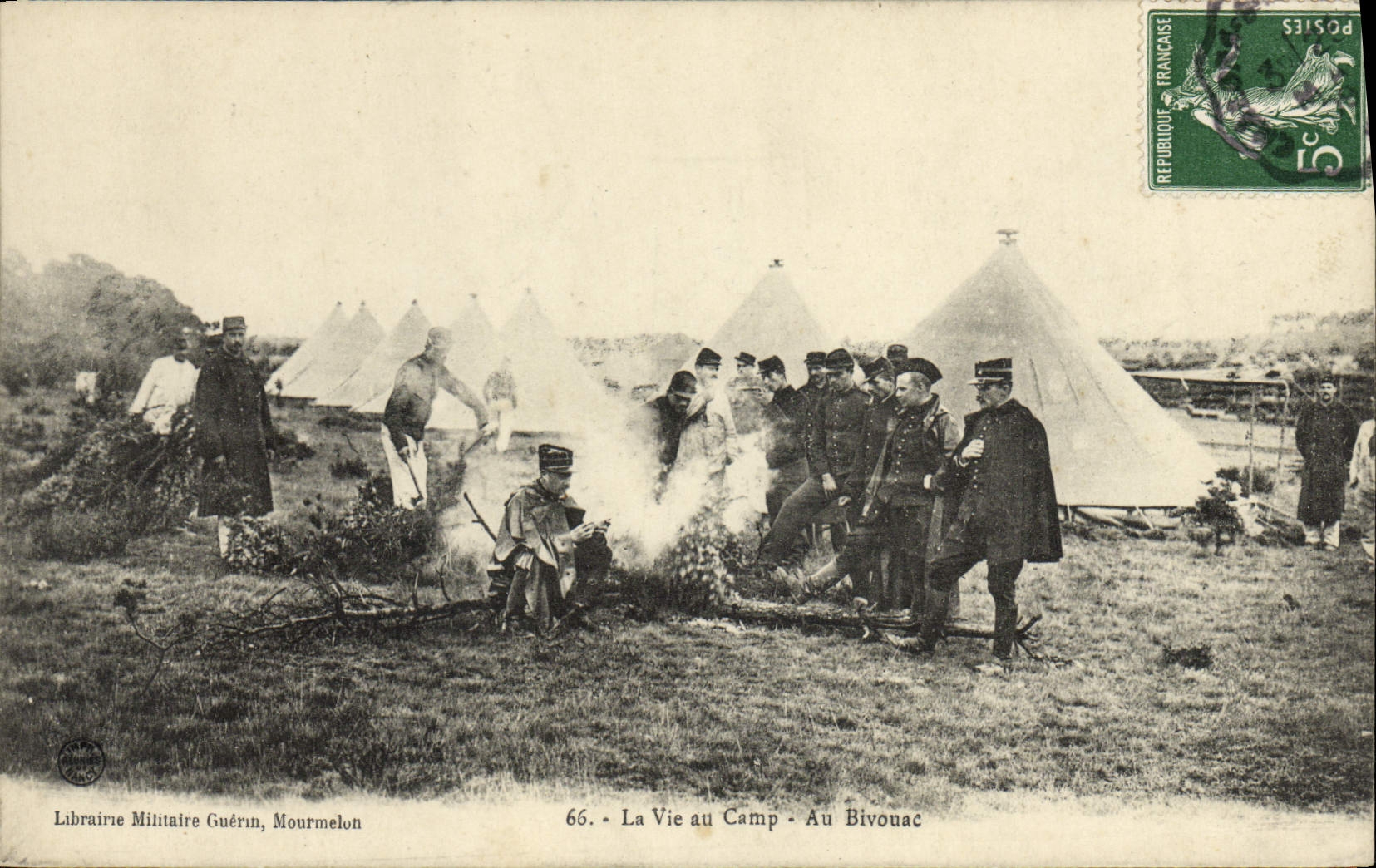 VINTAGE POSTCARD Militaria life with the camp With the bivouac