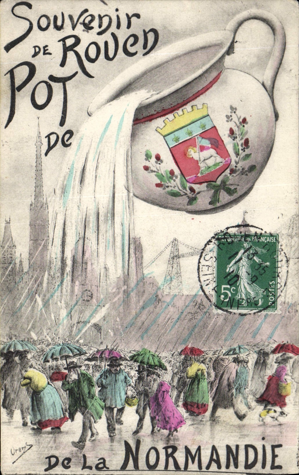 Pote del folklore de la POSTAL de la VENDIMIA del pote de Ruán de Normandía