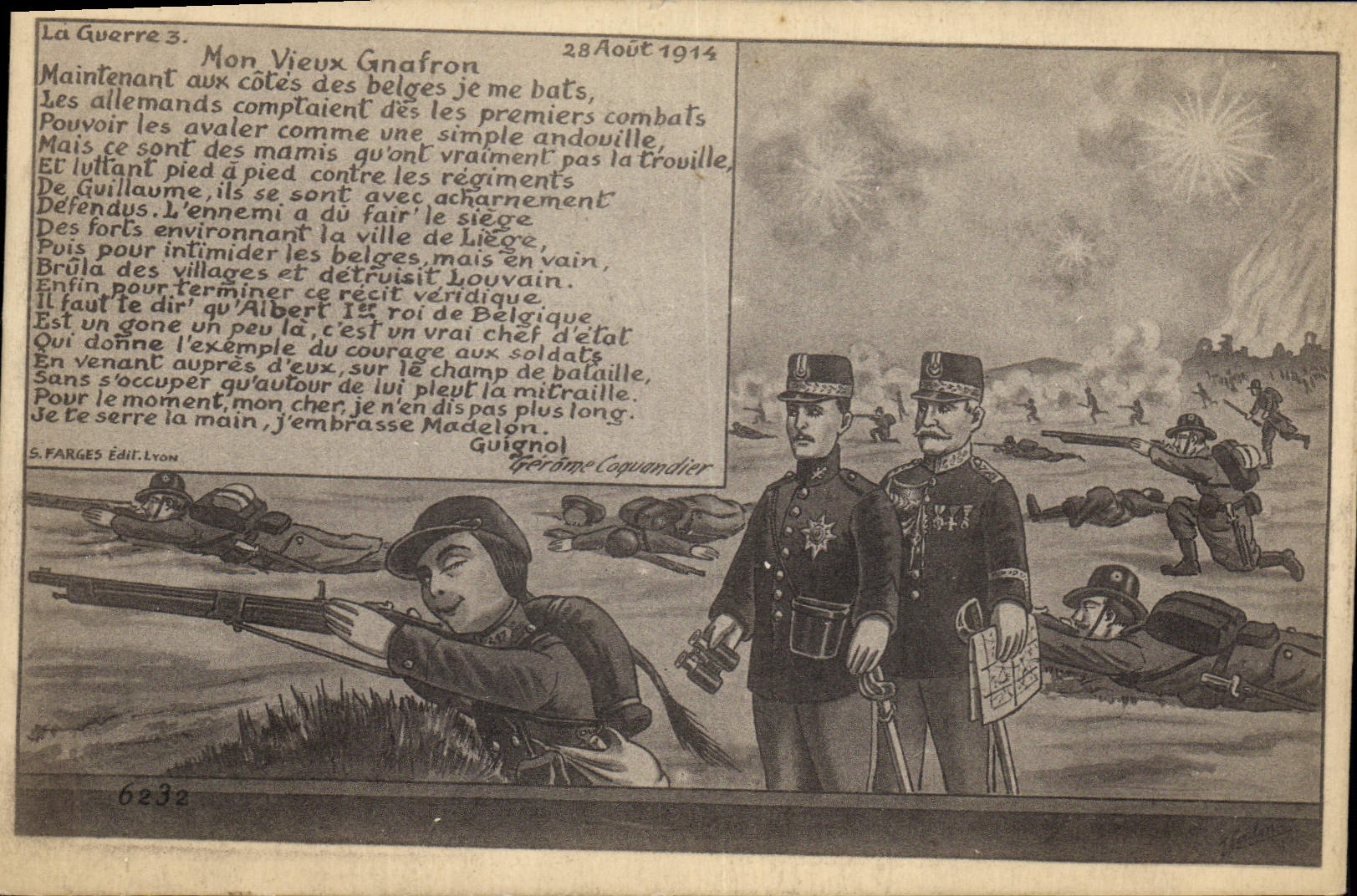 VINTAGE POSTCARD Theater Puppet My Old man Gnafron Militaria