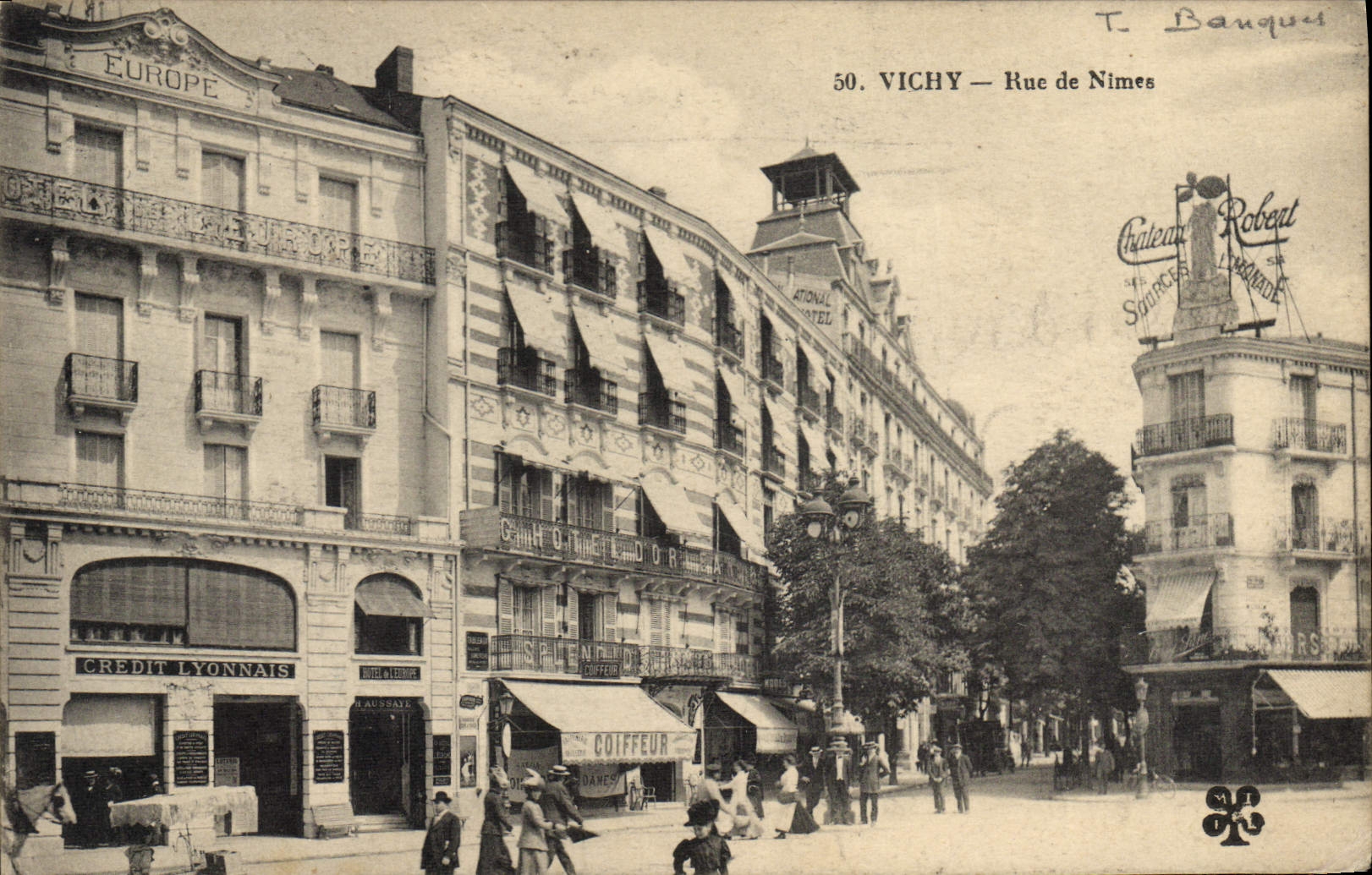 VINTAGE POSTCARD Bank Vichy Street of Nimes Crédit Lyonnais Hairdresser