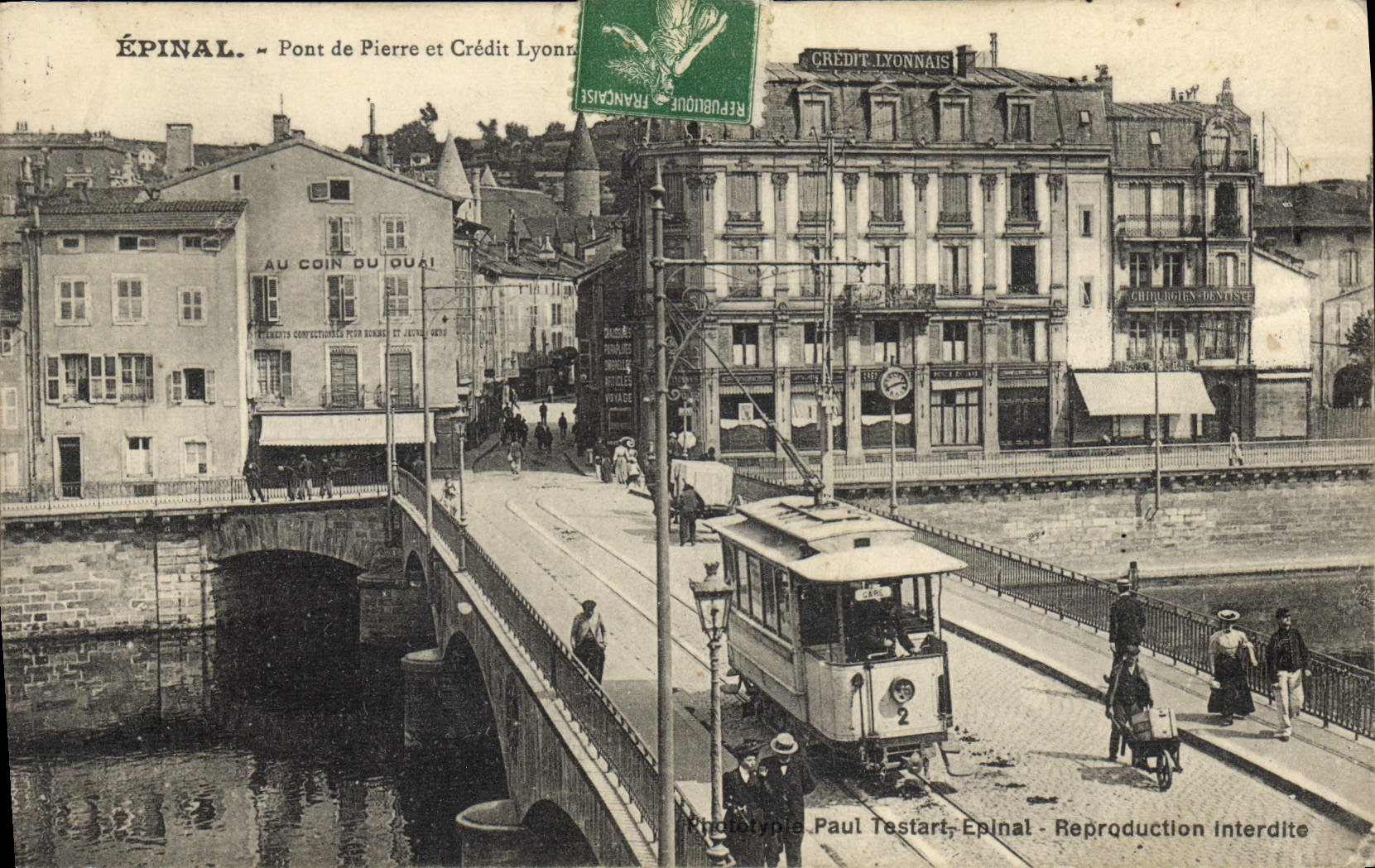 CPA Banque Epinal Pont de pierre et Credit Lyonnais Tramway