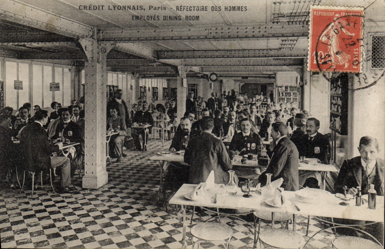 VINTAGE POSTCARD Bank Crédit Lyonnais Paris Refectory of the men