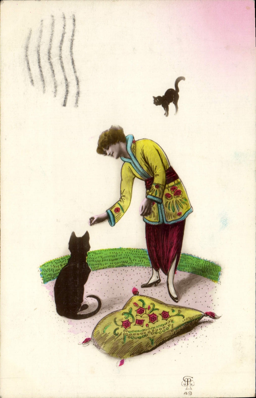 CPA Chat Chats Chaton Femme