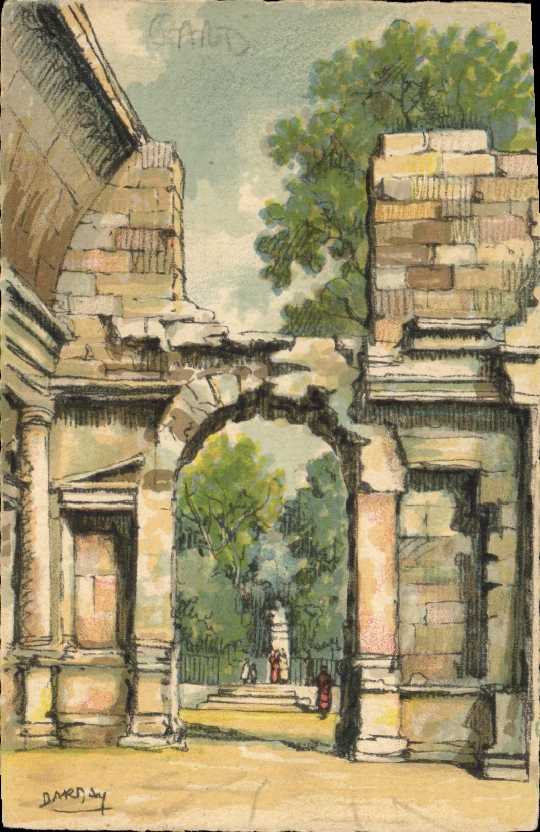 Ilustrador Barday Nimes de la fantasía de la POSTAL de la VENDIMIA el templo interior de Diane