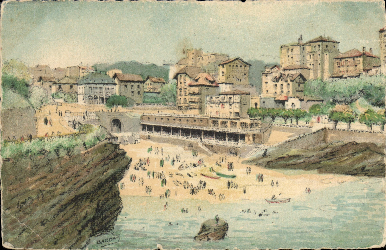 Ilustrador Barday Biarritz de la fantasía de la POSTAL de la VENDIMIA el puerto viejo