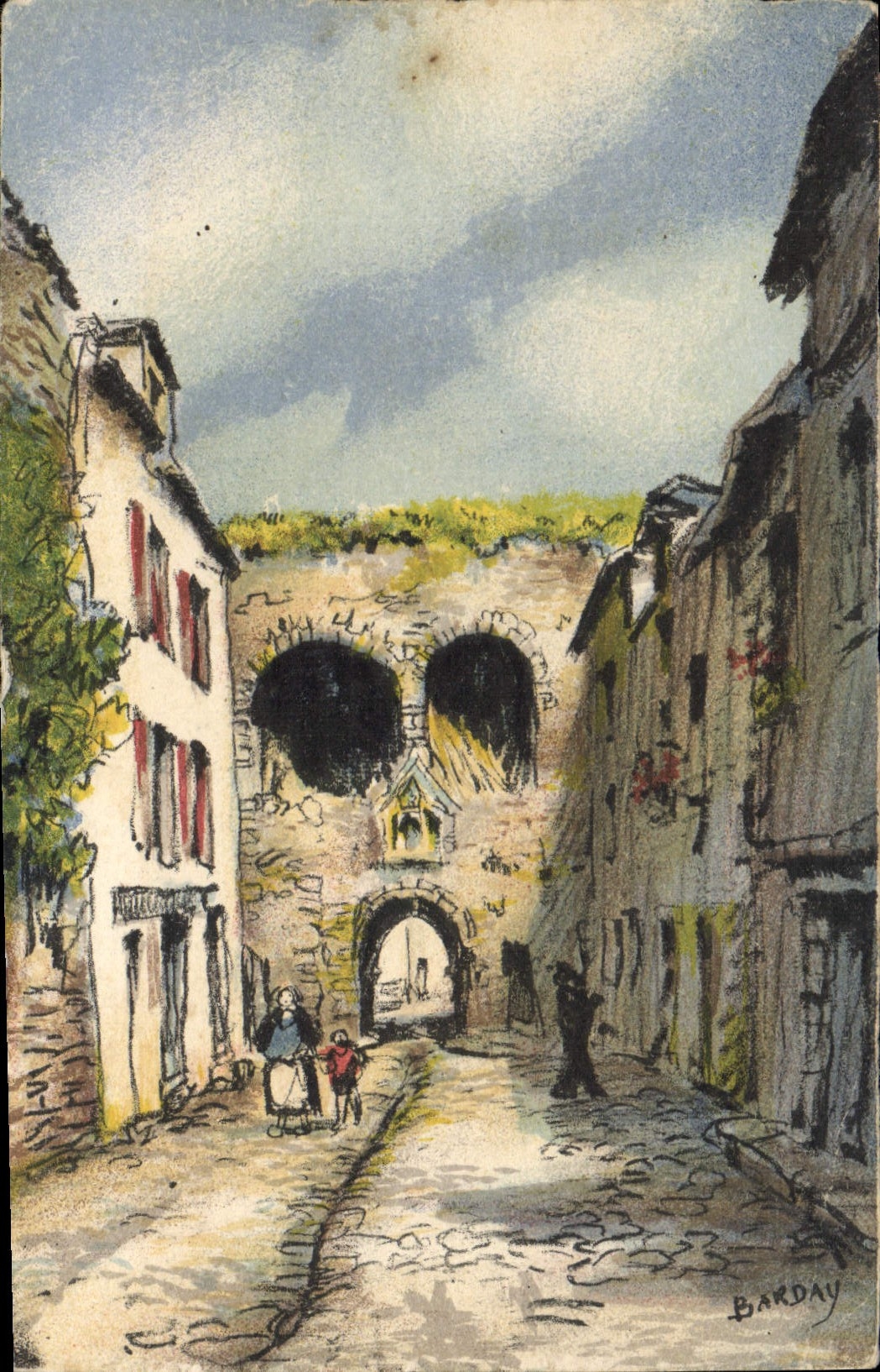 Ilustrador Barday Dinan de la fantasía de la POSTAL de la VENDIMIA la puerta de Juerzual