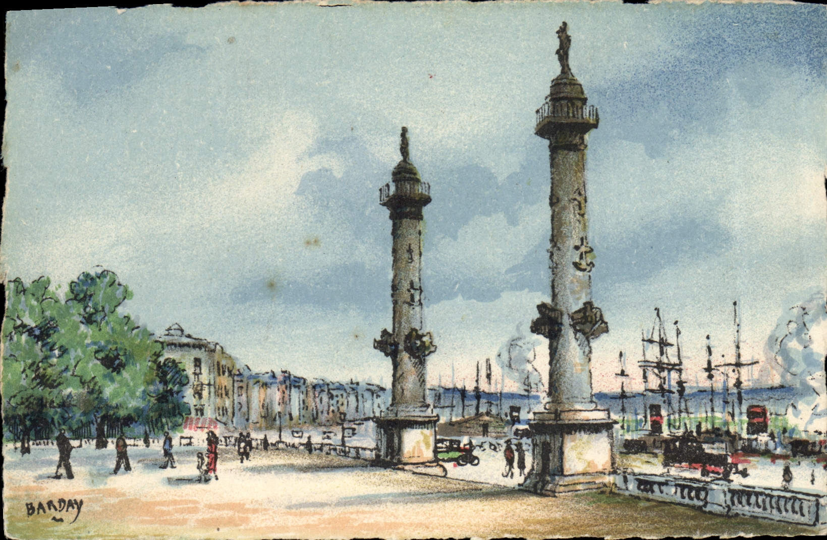 Burdeos de Barday del ilustrador de la fantasía de la POSTAL de la VENDIMIA los rostrales de las columnas