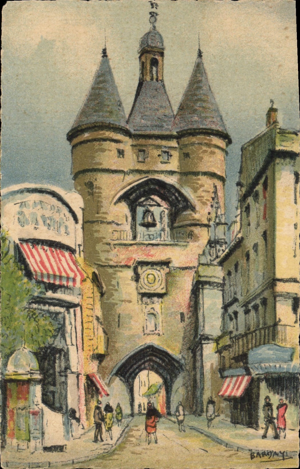 Burdeos de Barday del ilustrador de la fantasía de la POSTAL de la VENDIMIA la campana grande