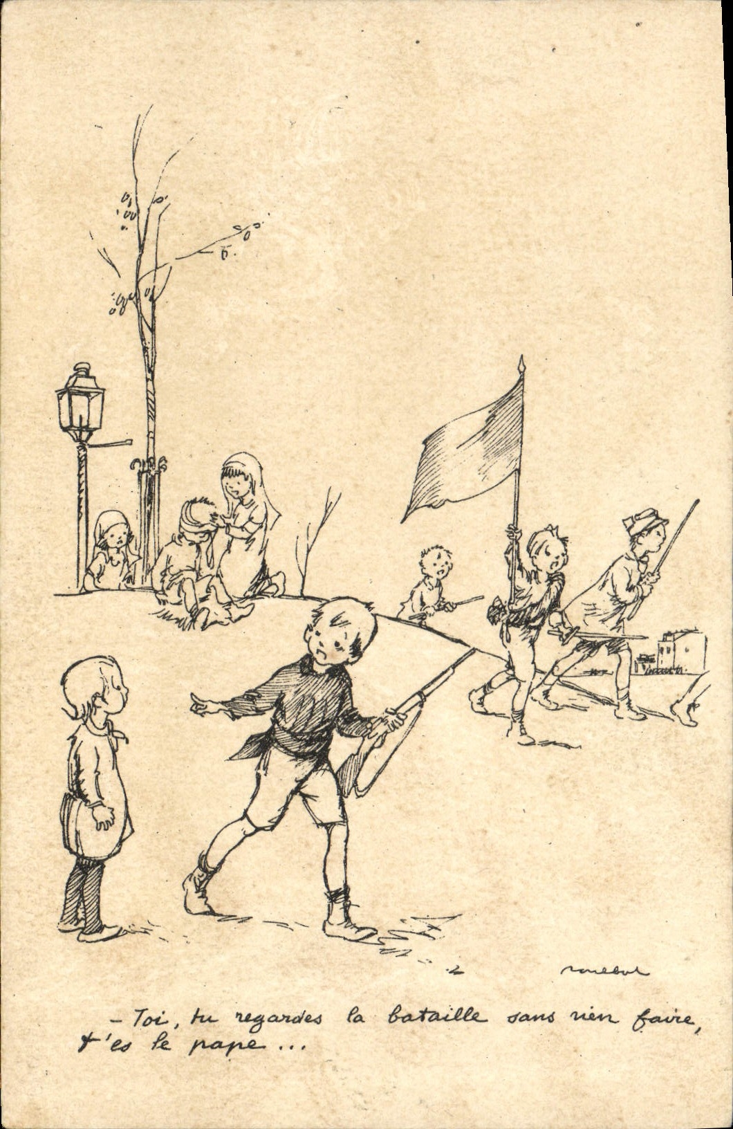 CPA Fantaisie Illustrateur Poulbot Militaria