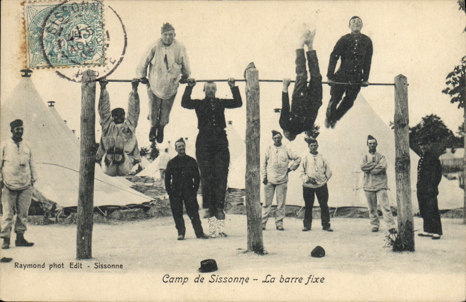 VINTAGE POSTCARD Militaria camp of Sissonne the fixed bar