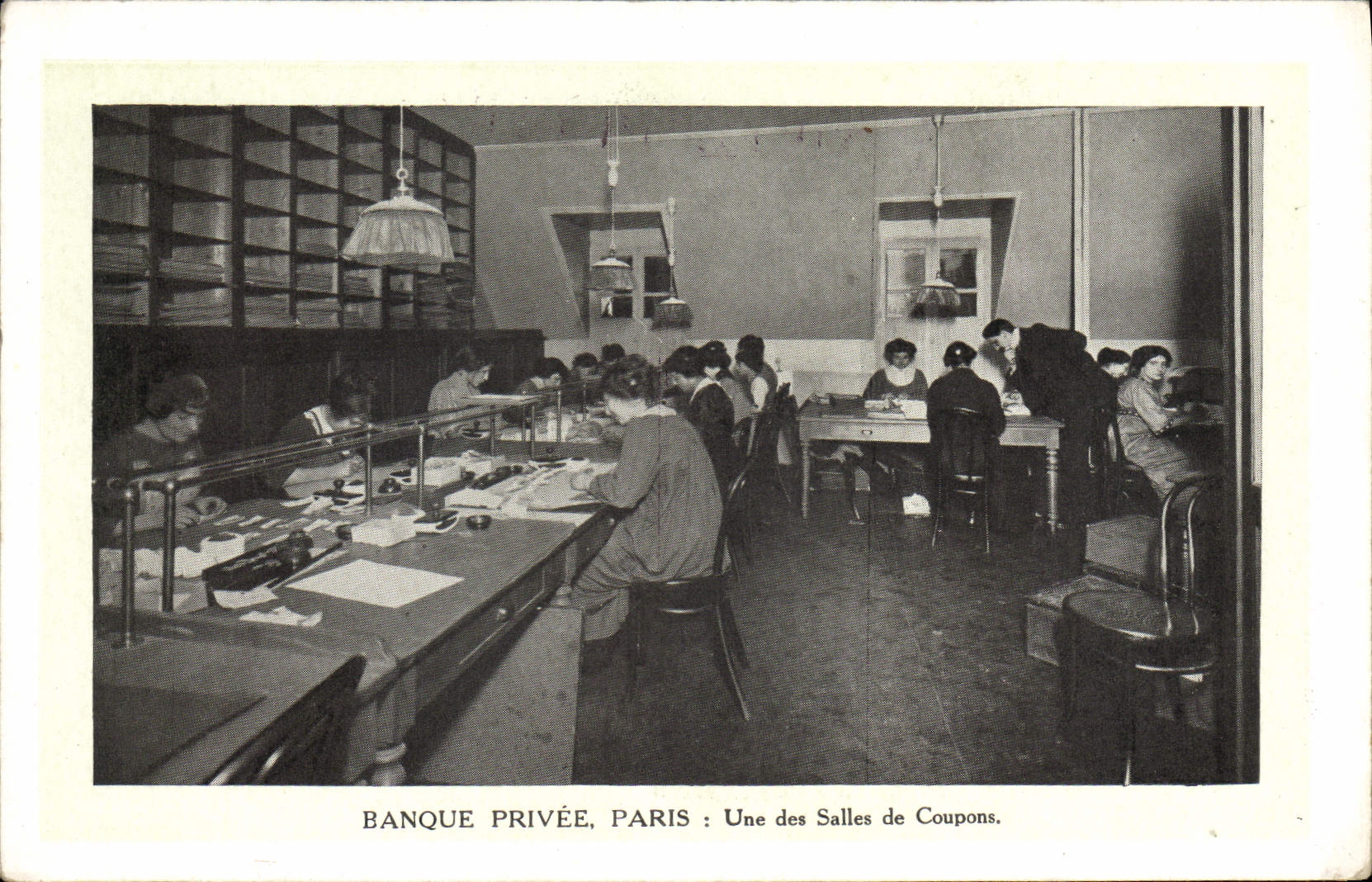 VINTAGE POSTCARD Paris Private banking One of the rooms of coupons