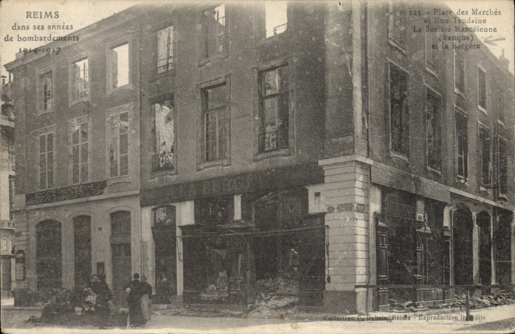 VINTAGE POSTCARD Banque Rheims Places Steps and Street Trudaine the company nanceenne and the shepherdess