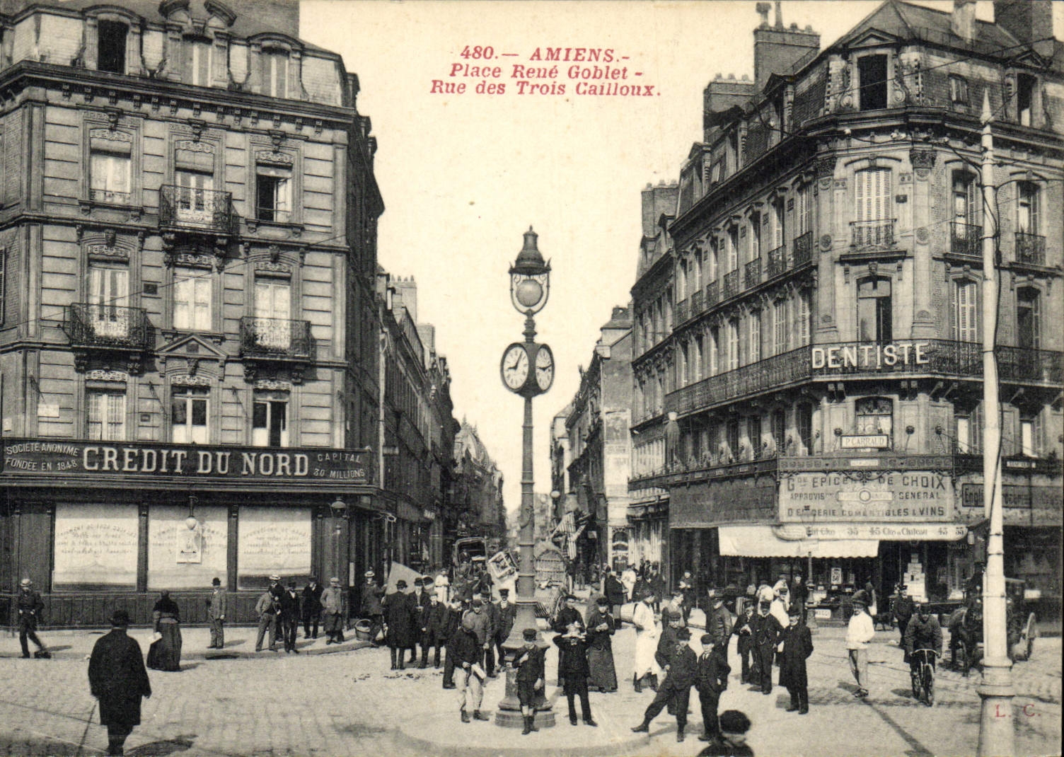 VINTAGE POSTCARD Banque Amiens Places Rene Goblet Rue of the Three Stones Crédit du Nord