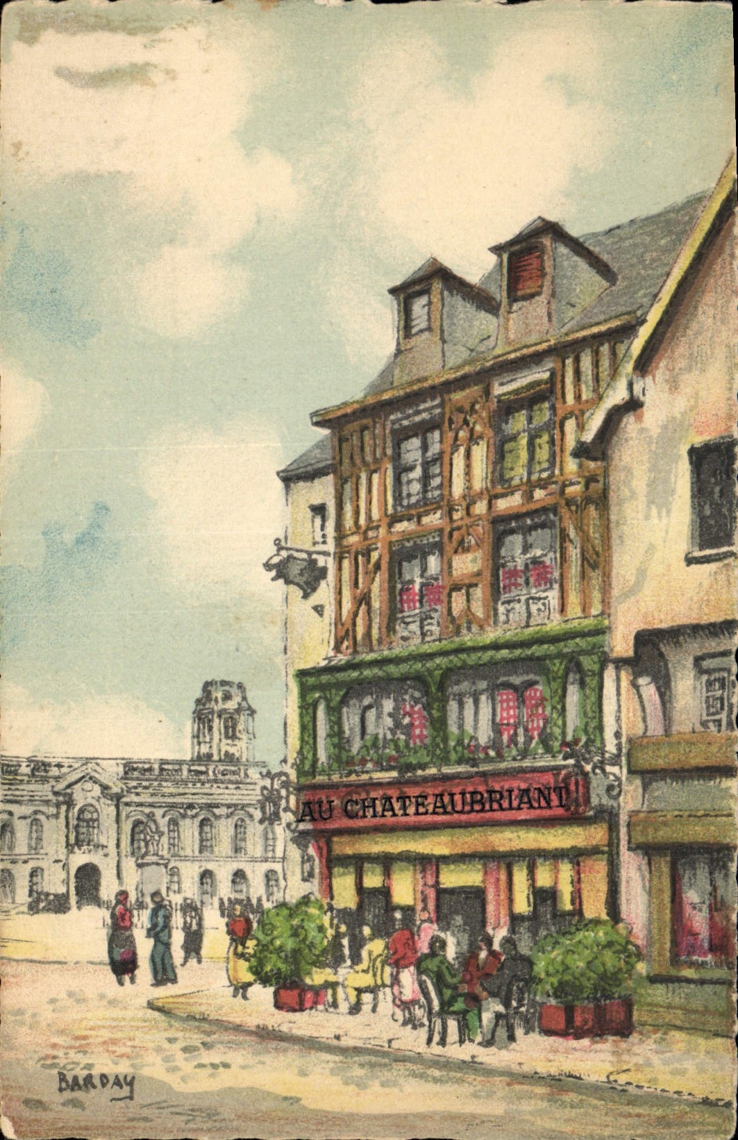 VINTAGE POSTCARD Fantasy Beauvais Illustrator the restaurant With the Chateaubriant