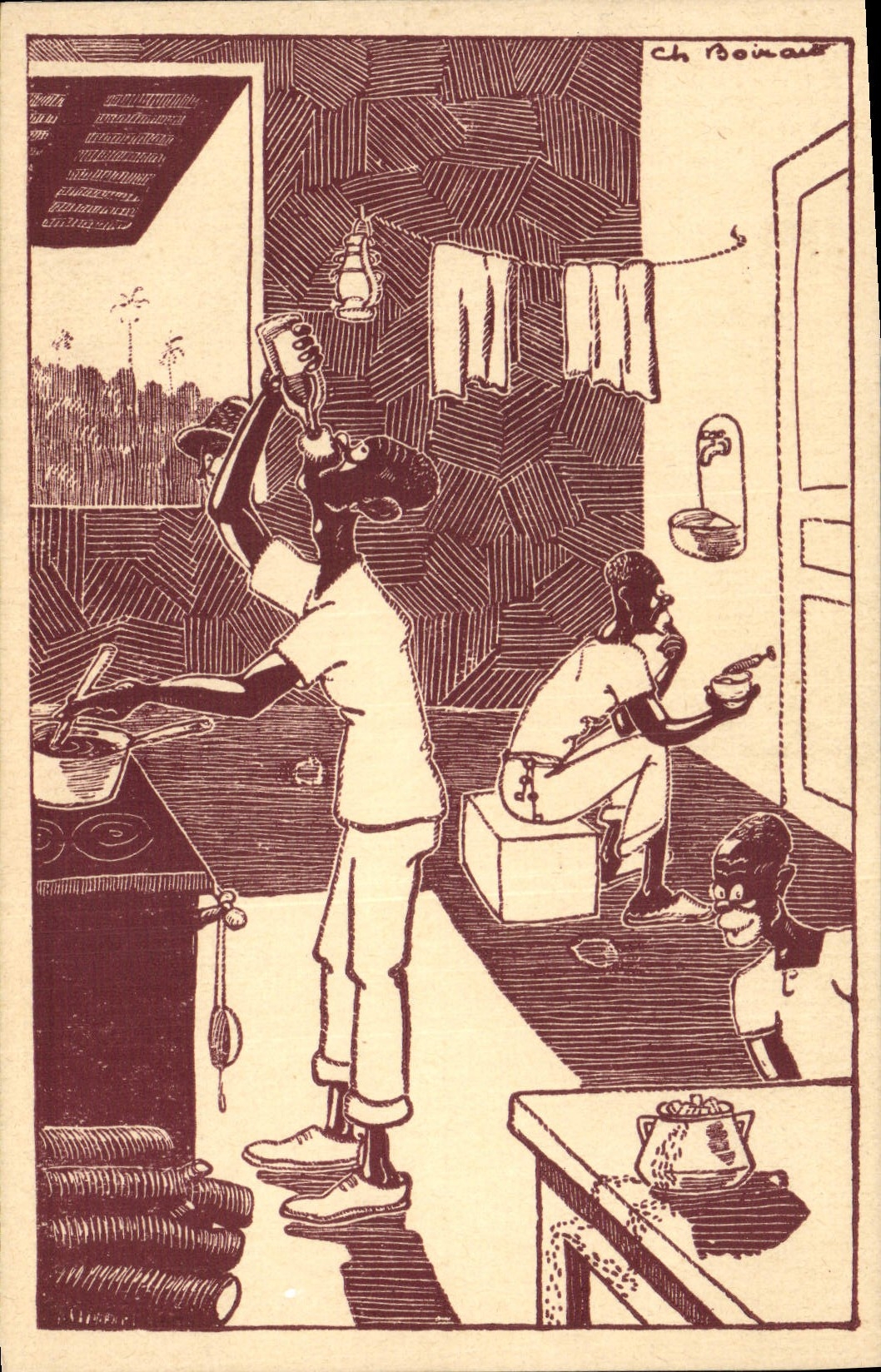 VINTAGE POSTCARD Fantasy Boirau Illustrator In Africa the madeira sauce