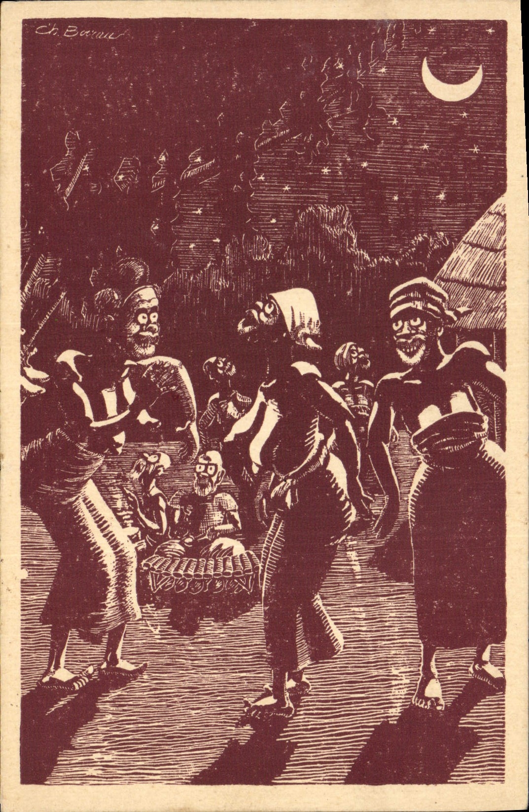 VINTAGE POSTCARD Fantasy Boirau Illustrator In Africa Tam Tam the night