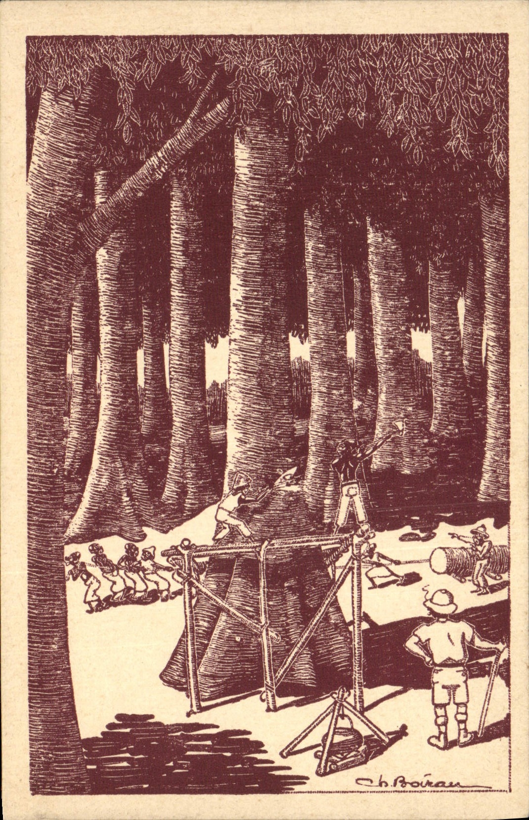 VINTAGE POSTCARD Fantasy Boirau Illustrator In Africa the wood cutter