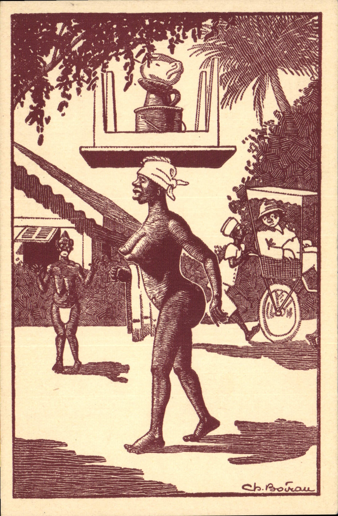 VINTAGE POSTCARD Fantaisie Boirau Illustrator In Africa the toilet is well carried