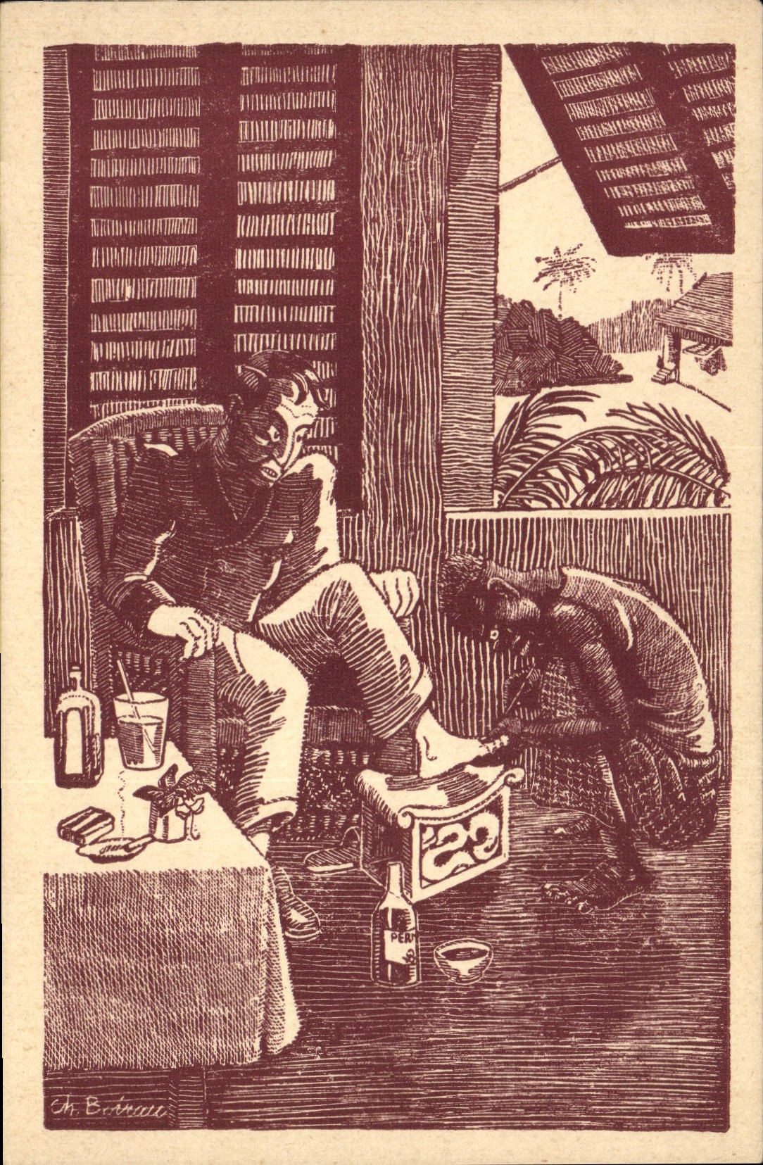 VINTAGE POSTCARD Fantaisie Boirau Illustrator In Africa Chew Them