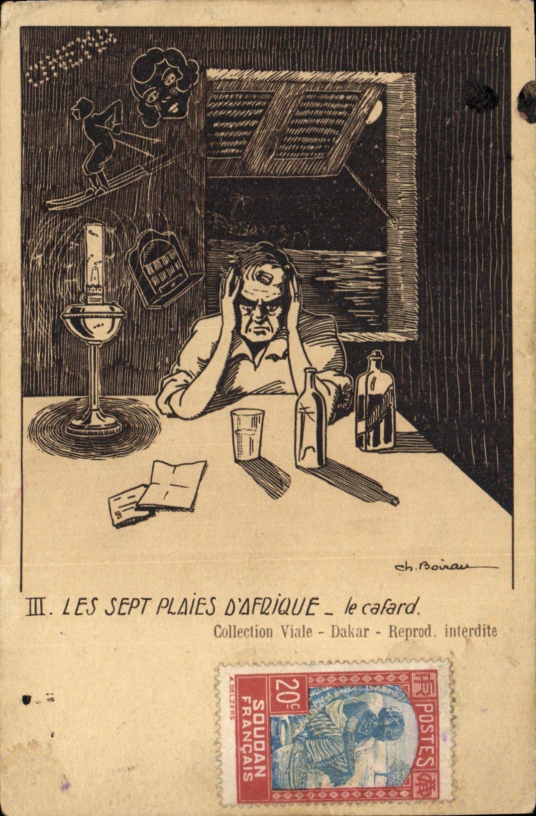 VINTAGE POSTCARD Fantasy Boirau Illustrator Seven wounds of Africa Collection Viale Dakar