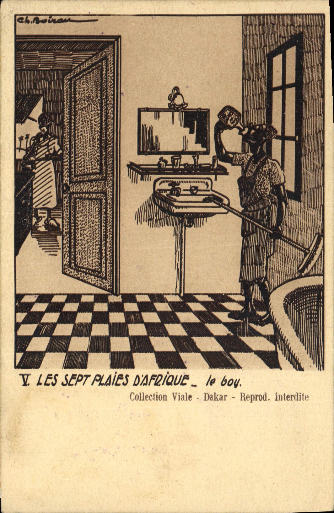 VINTAGE POSTCARD Fantasy Boirau Illustrator Seven wounds of Africa Viale Dakar