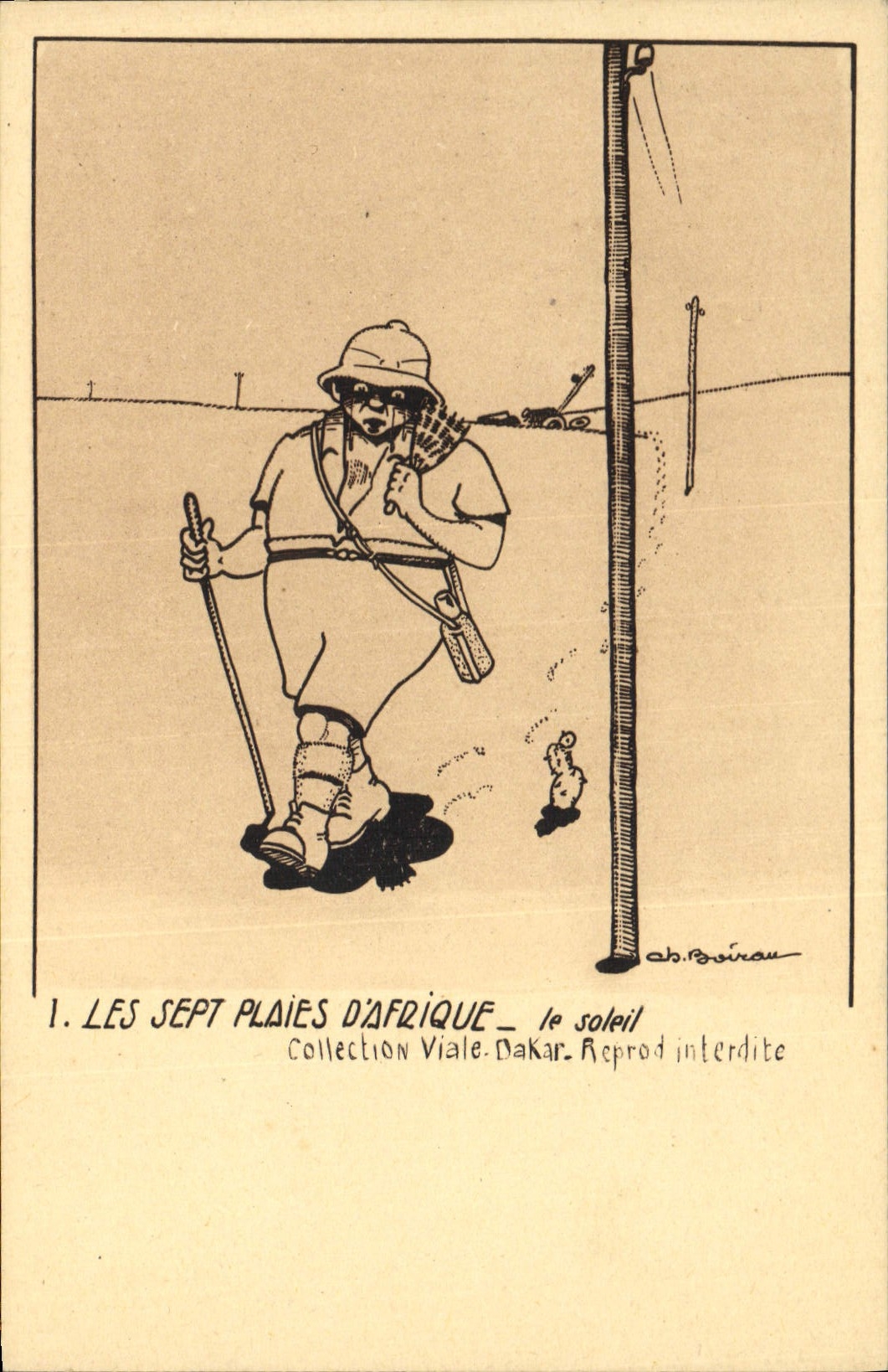 VINTAGE POSTCARD Fantasy Boirau Illustrator seven wounds of Africa the sun Viale Dakar
