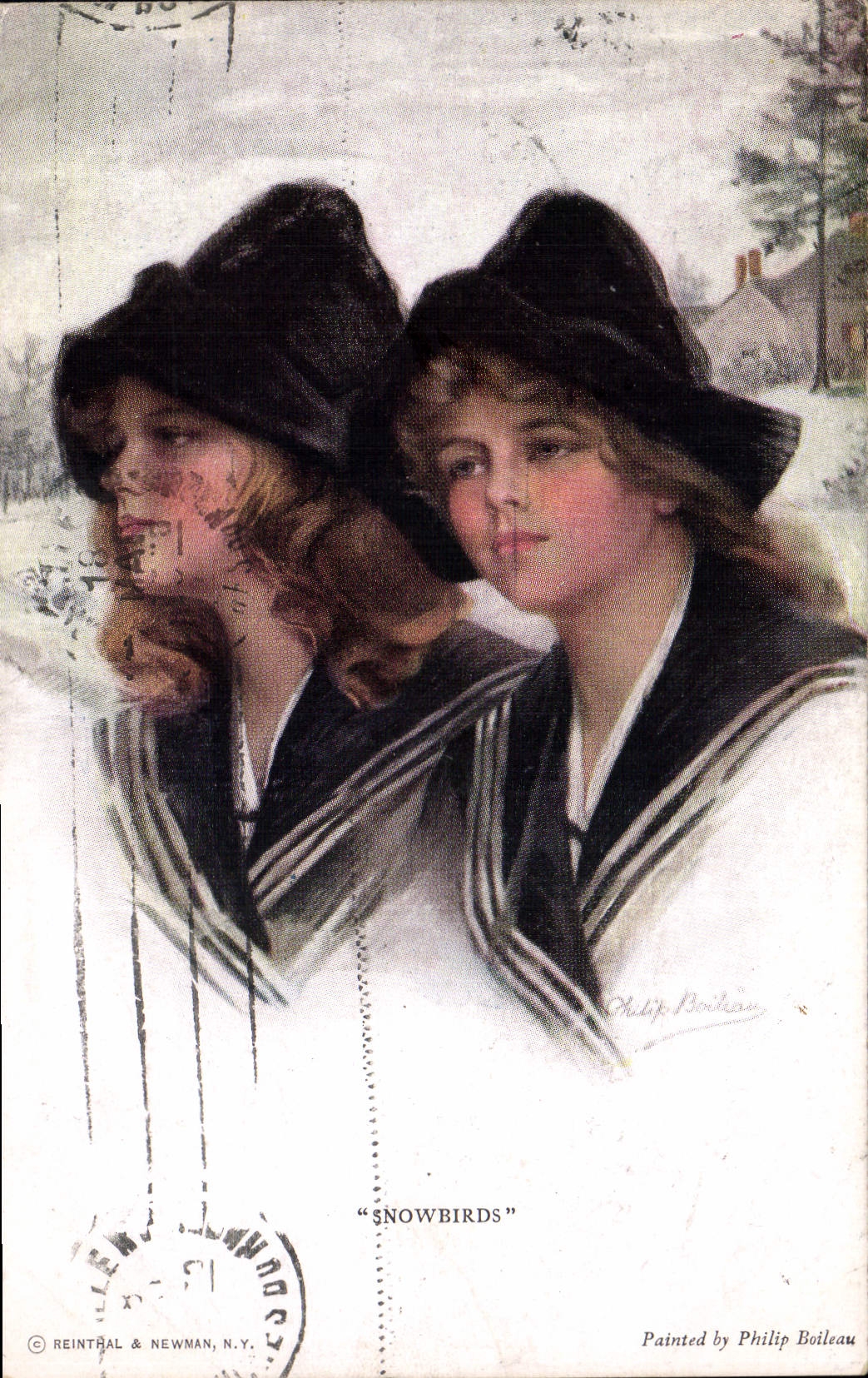VINTAGE POSTCARD Fantasy Illustrator Philip Boileau Snowbirds
