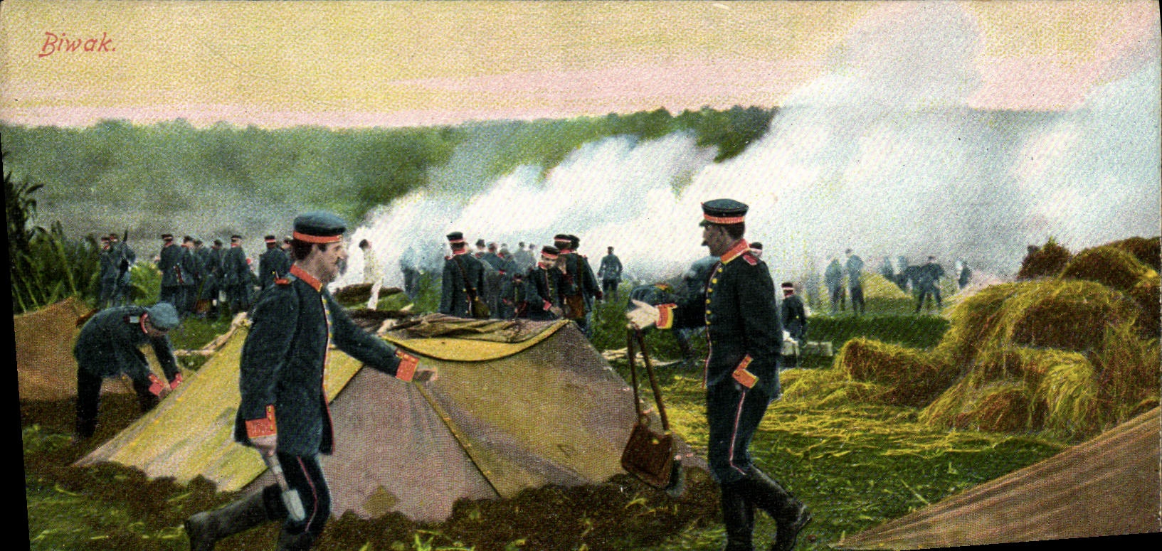 VINTAGE POSTCARD Militaria Biwak German Soldiers