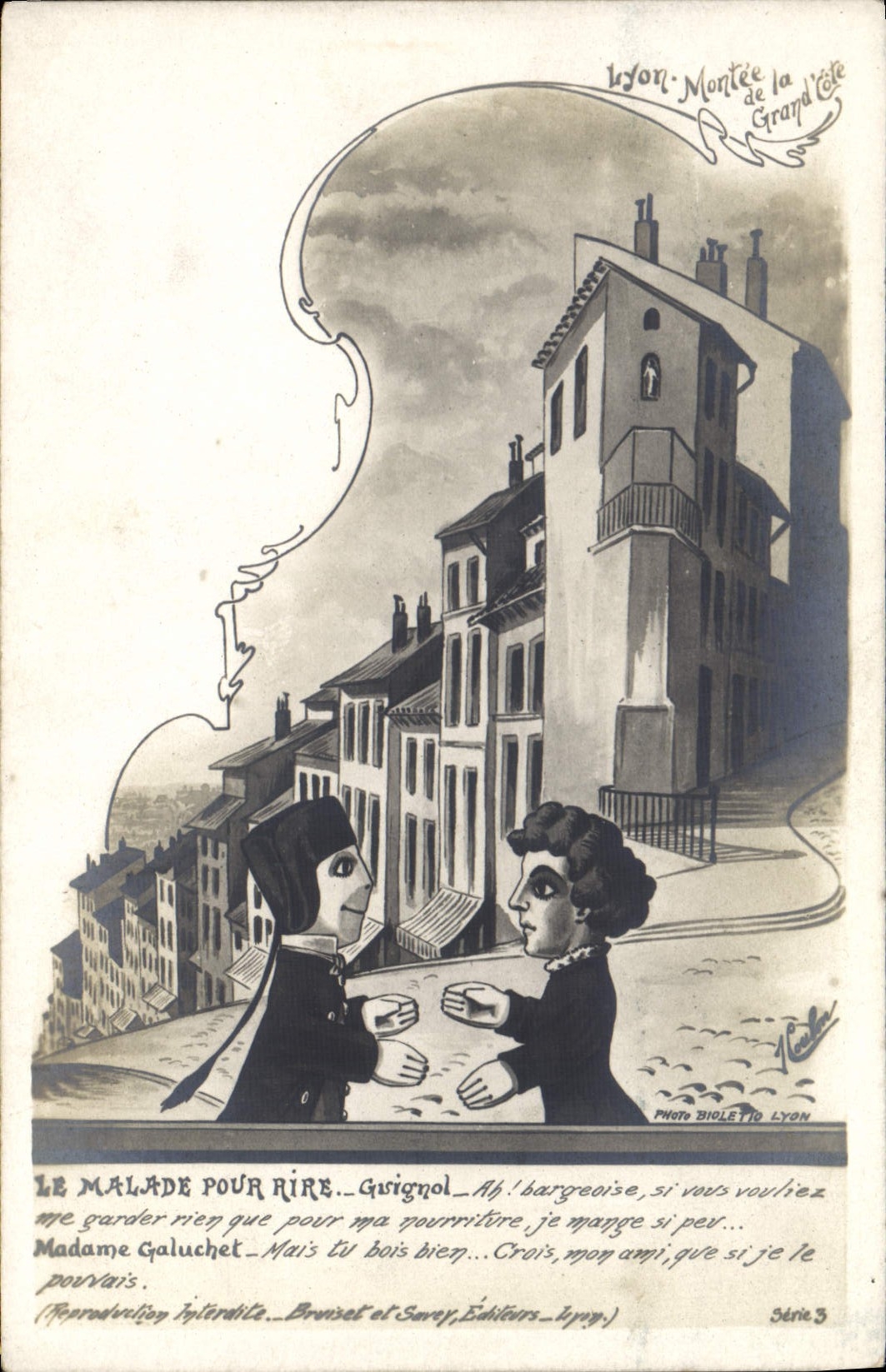 VINTAGE POSTCARD Puppets the patient to laugh Lyon Puppet assembled of the great dimension