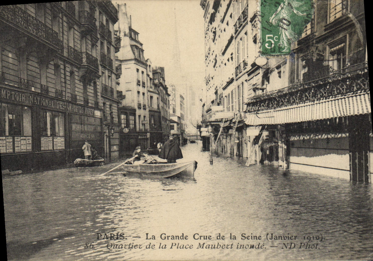 VINTAGE POSTCARD Banque Paris the Great Rising of the Seine January 1910 District of the Maubert Place floods