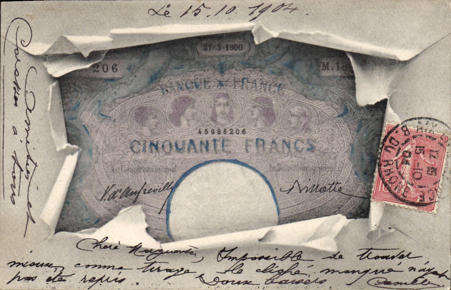 VINTAGE POSTCARD Ticket Fifty Francs