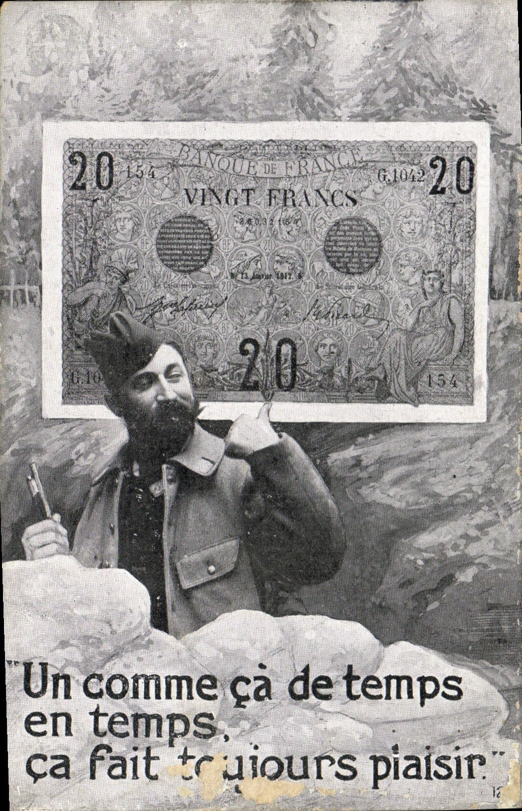 VINTAGE POSTCARD Bilelt Twenty Francs